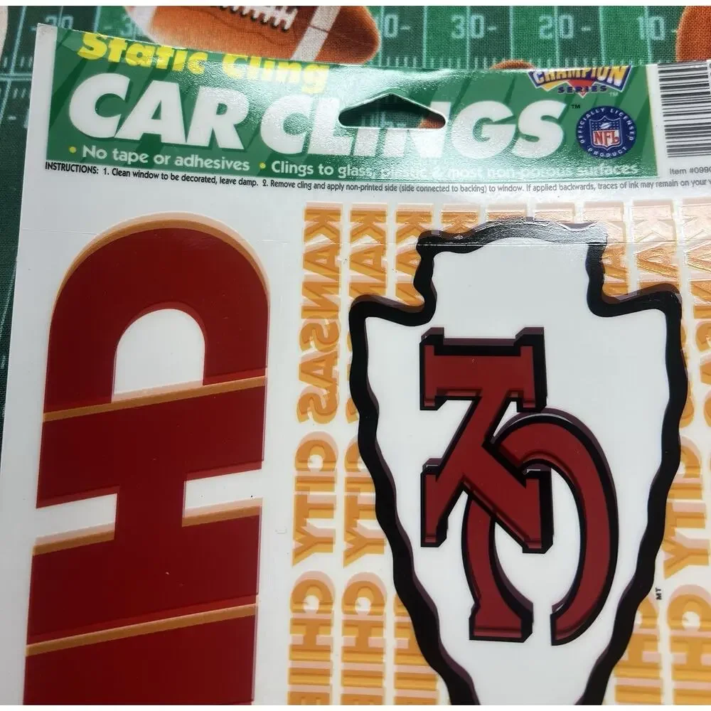 VTG NFL Kansas Chiefs Static Reusable Car Clings - Clear Window‎ Decals